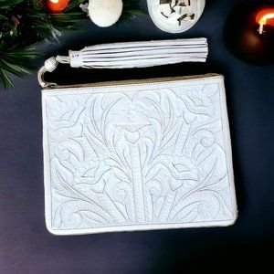 RARE Carolina Crowley Designer Women's Tooled Leather White Clutch Purse Luxury